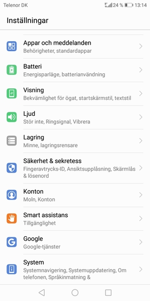 Scrolla till och välj Säkerhet & sekretess