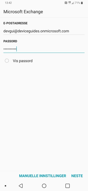 Skriv inn e-postadresse og passord. Velg MANUELLE INNSTILLINGER