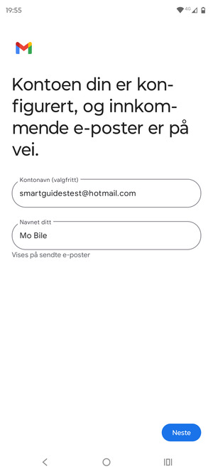 Gi kontoen din et navn, og skriv inn navnet ditt. Velg Neste
