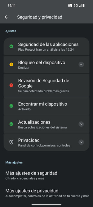 Desplácese y seleccione Más ajustes de seguridad