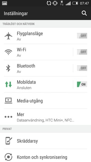 Välj Mobildata