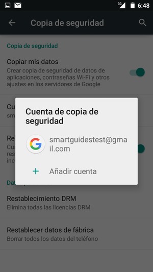 Seleccione su cuenta de copia de seguridad