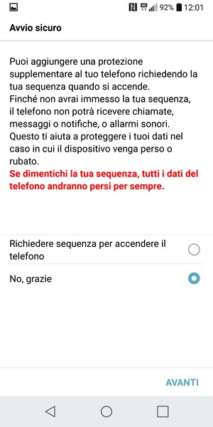 Seleziona la tua opzione preferita e poi AVANTI