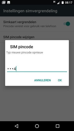 Bevestig uw nieuwe SIM pincode en selecteer OK