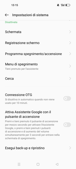 Scorri e seleziona Esegui back-up e ripristino