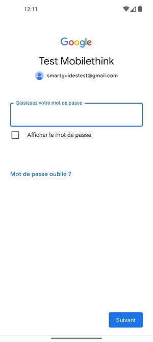 Saisissez votre mot de passe et sélectionnez Suivant