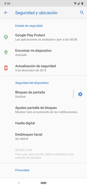Seleccione Bloqueo de pantalla