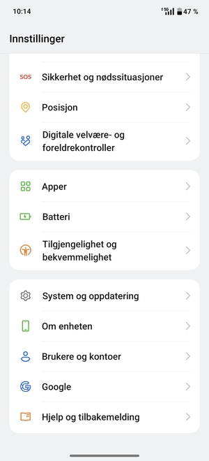 Bla til og velg System og oppdatering