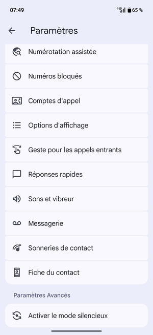 Faites défiler et sélectionnez Messagerie