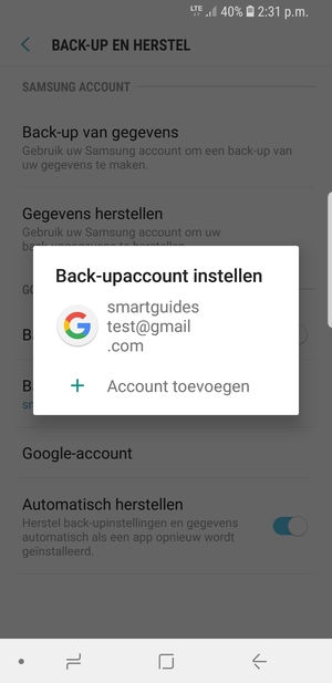 Selecteer uw back-up-account