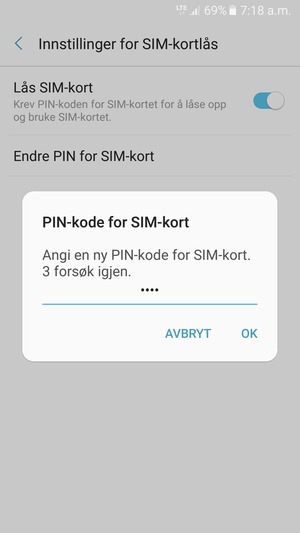 Skriv inn Ny PIN-kode for SIM-kort og velg OK