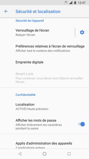 Pour activer votre écran de verrouillage, allez dans le menu Sécurité et localisation et sélectionnez Verrouillage de l'écran