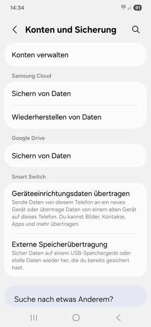Scrollen Sie zu Google Drive und wählen Sie Sichern von Daten