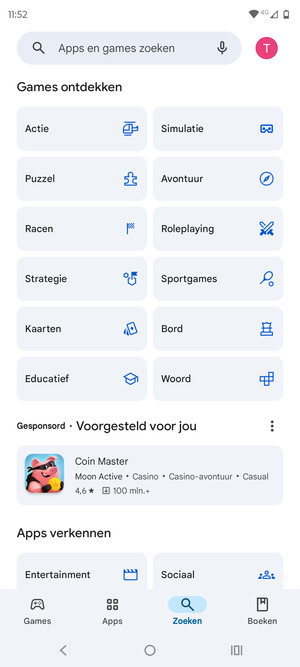 Selecteer de zoekbalk