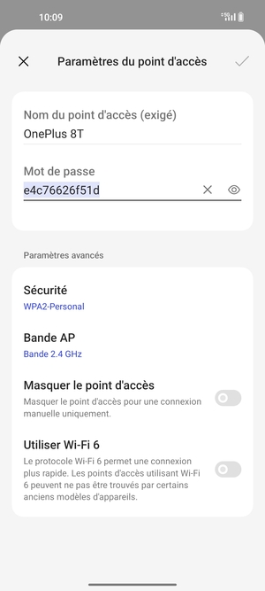 Saisissez un mot de passe de hotspot Wi-Fi d'au moins 8 caractères et sélectionnez OK