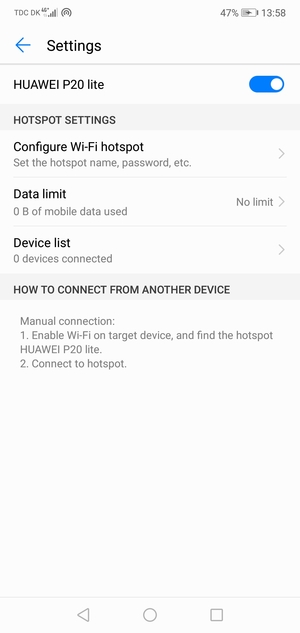 Your phone is now set up for use as a modem