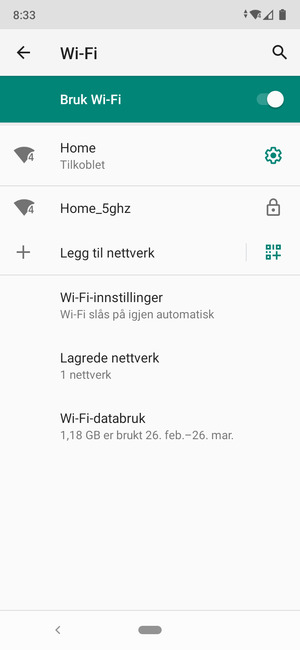 Du er nå koblet til Wi-Fi-nettverket