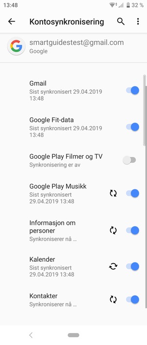 Din informasjon blir synkronisert