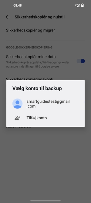 Vælg din sikkerhedskopi-konto