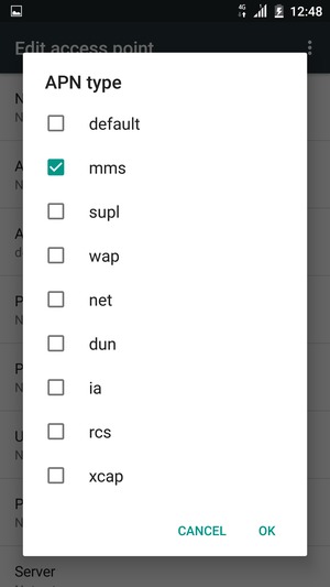 Check the mms checkbox and select OK