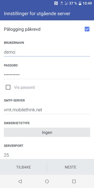 Skriv inn utgående serveradresse