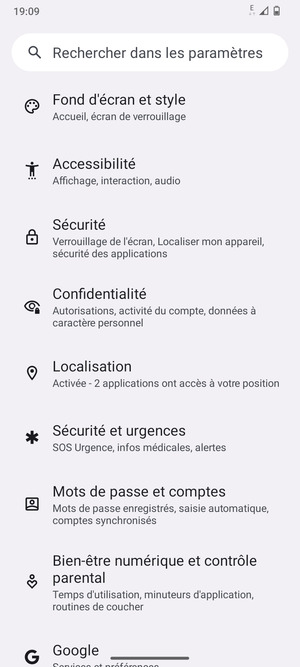 Faites défiler et sélectionnez Localisation