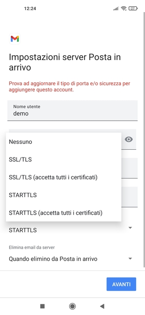 Seleziona Nessuno e poi AVANTI
