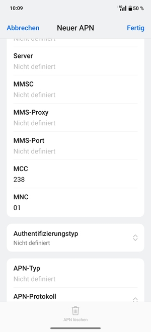 Scrollen Sie nach unten und geben Sie Internetinformationen ein