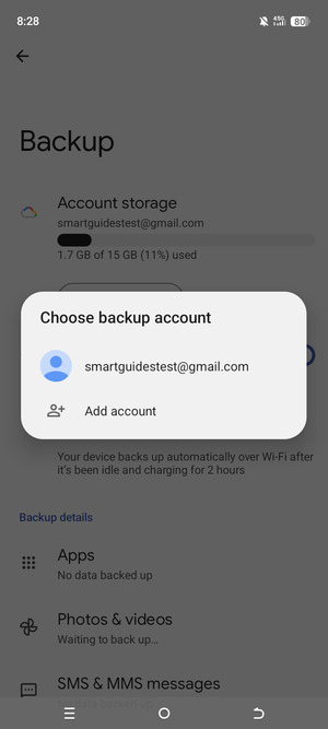 Select your backup account