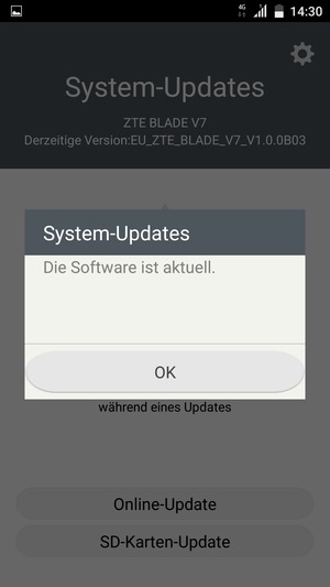 Falls Ihr Handy aktualisiert ist, wählen Sie OK
