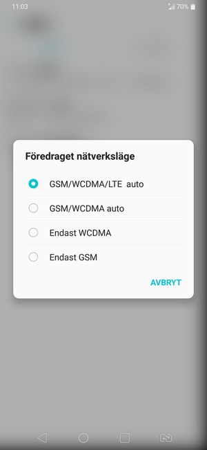 Välj Endast GSM för att aktivera 2G