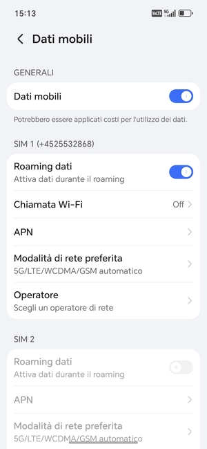 Attiva o disattiva Roaming dati