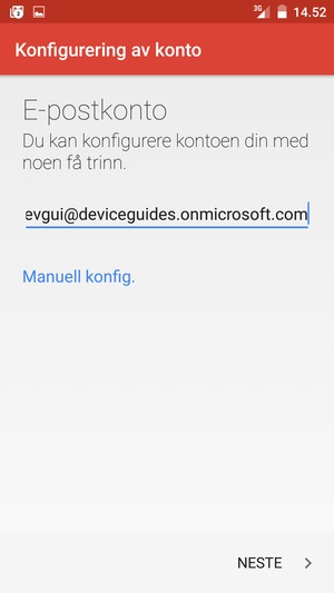 Skriv inn e-postadresse og velg Manuell konfig.