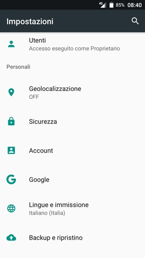 Scorri e seleziona Account