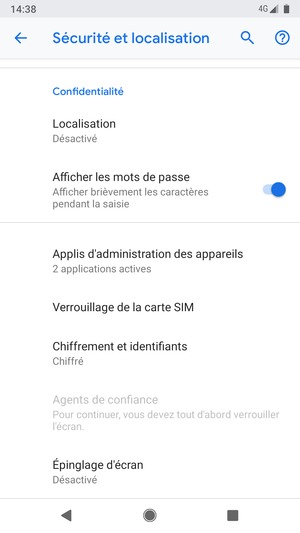 Sélectionnez Verrouillage de la carte SIM