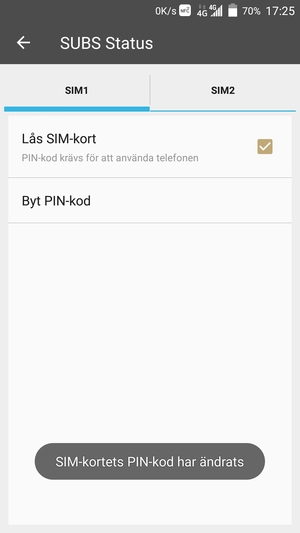 Din PIN-kod för SIM-kort har bytts
