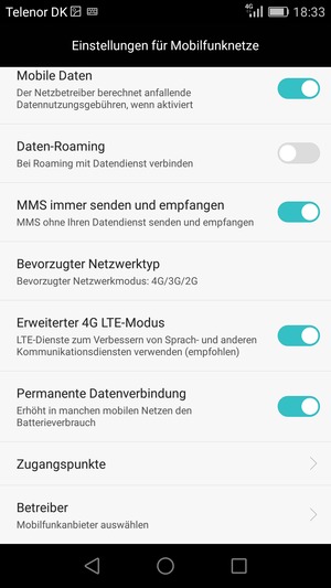 Um das Netzwerk zu wechseln, falls Probleme auftreten, wählen Sie Betreiber