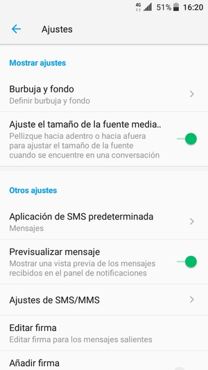 Seleccione Ajustes de SMS/MMS