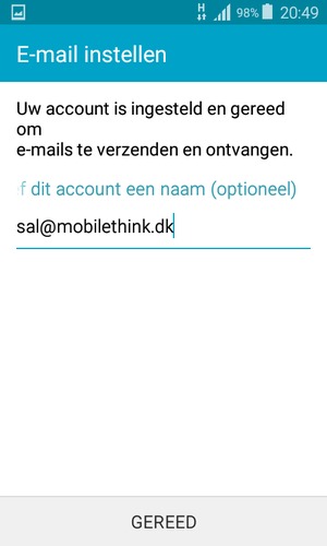 Geef uw account een naam en selecteer GEREED