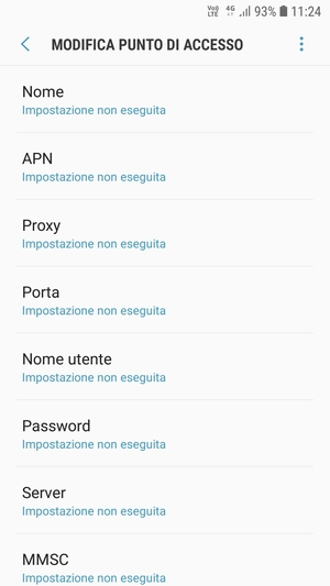 Inserisci le informazioni di Internet