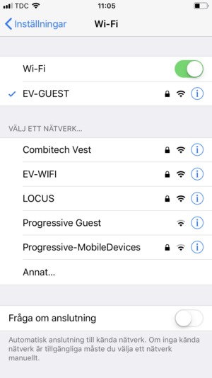 Du är nu ansluten till Wi-Fi nätverket