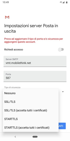 Seleziona Nessuno e AVANTI