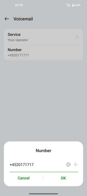 Enter the Voicemail number and select OK