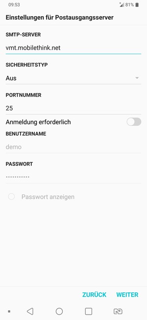 Schalten Sie Anmeldung erforderlich aus und wählen Sie WEITER