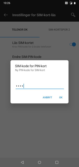 Skriv inn Ny PIN-kode for SIM-kort og velg OK