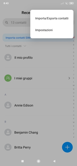Seleziona Importa/Esporta contatti