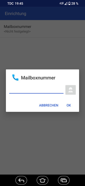 Geben Sie die Mailboxnummer ein und wählen Sie OK