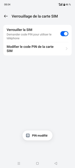 Votre code PIN de la carte SIM a été modifié