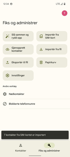 Kontaktene dine blir lagret på din Google-konto og lagret på telefonen din neste gang Google synkroniseres.