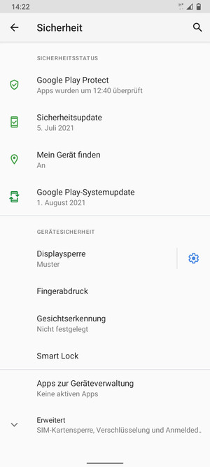 Um die PIN für die SIM-Karte zu wechseln, scrollen Sie und wählen Sie Erweitert